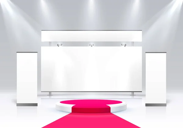 Scene Show Podium Presentations Grey Background Vector Illustration — Stock Vector
