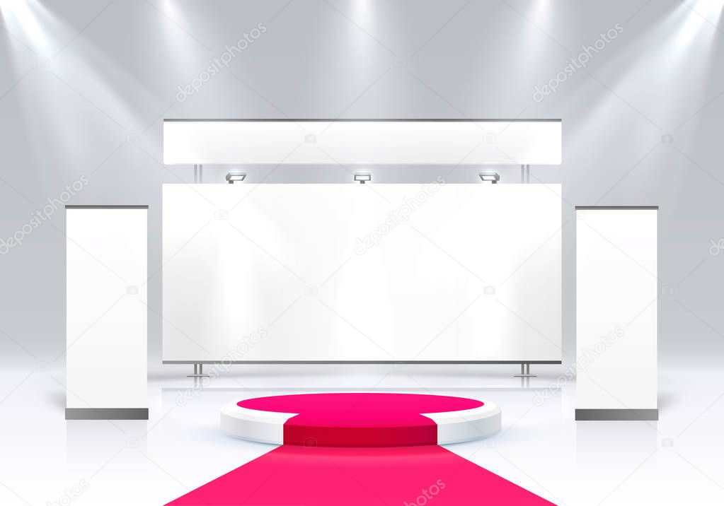 Scene show Podium for presentations on the grey background. Vector illustration