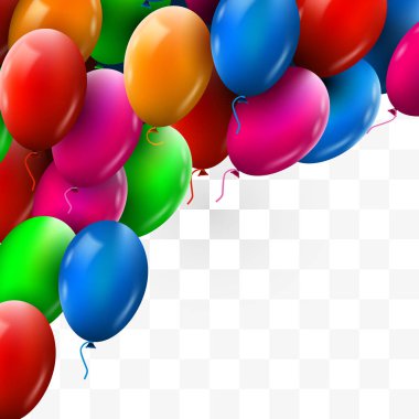 3d Gerçekçi Renkli Demet Doğum Günü Balonları Parti ve Kutlamalar için Uçan. Saydam arka plan.