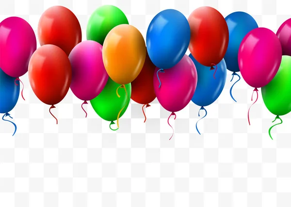3d realista colorido Bunch de aniversário balões voando para festa e celebrações. Fundo transparente . — Vetor de Stock