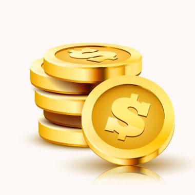 Beyaz arka plan üzerinde izole altın dolar sikke yığını.