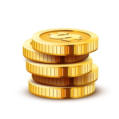 Beyaz arka plan üzerinde izole altın dolar sikke yığını.