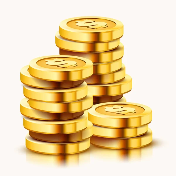 Groeiende stapel gouden dollar munten geïsoleerd op witte achtergrond. Economie concept. — Stockvector