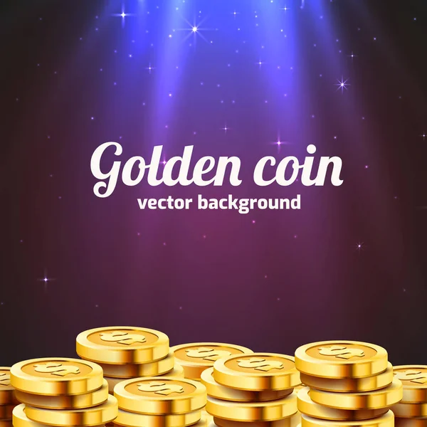 A lot of coins with light beam. Jackpot or success concept. Modern background. — Stock Vector