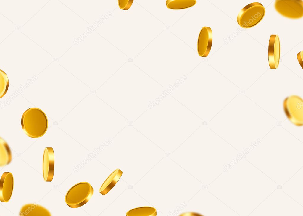 Realistic Gold Coins explosion. Isolated on transparent background.