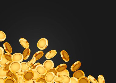 Düşen paralar, düşen paralar, uçan altın paralar, altın yağmurlar. Büyük ikramiye ya da başarı konsepti. Modern arkaplan.