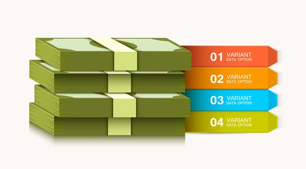 İş sunumu şablonu. İş çözümleri veya seçenekleri. Para infographics. Dolar yığını — Stok Vektör