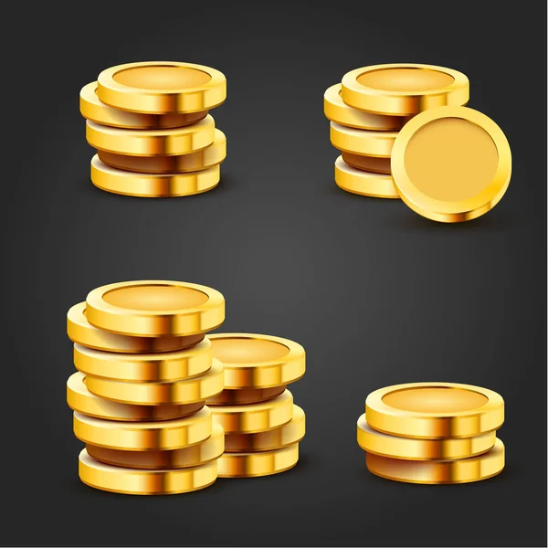 Ensemble de pièces de dollar de pile d'or isolées sur fond sombre. Concept économique . — Image vectorielle