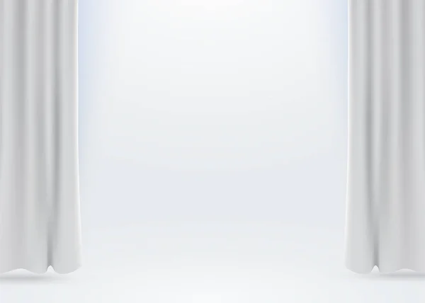 Tende di velluto bianco isolato su sfondo bianco. Mostra concetto di fase . — Vettoriale Stock