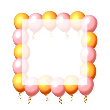 Boş bir çerçevede Şenlikli balon, renk altın ve pembe.