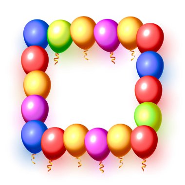 Boş bir çerçeveiçinde şenlikli balon, renkli.