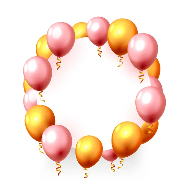 Feestelijke ballon in een leeg frame, kleur goud en roze. — Stockvector