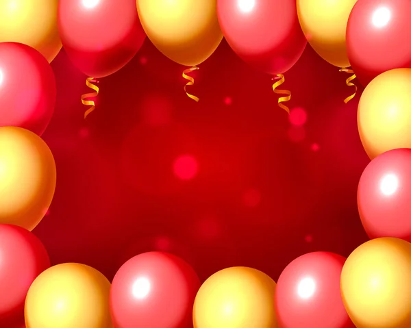 Εορταστικό μπαλόνι σε κενό πλαίσιο, χρώμα κόκκινο και κίτρινο. — Διανυσματικό Αρχείο