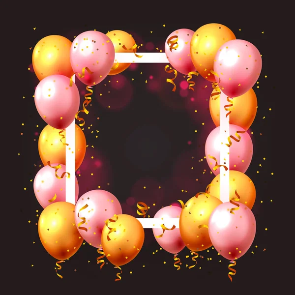 Slavnostní balónek v prázdném rámu, Barva Zlatá a růžová. — Stockový vektor
