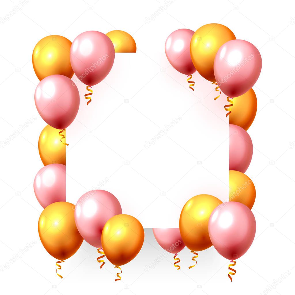 Festive balloon in an empty frame, color golden and pink.