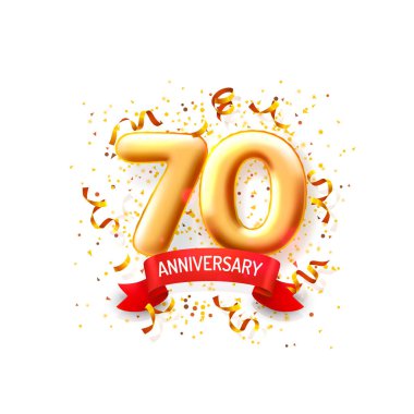 Yıldönümü töreni balonları, 70 numara balon afiş. Vektör