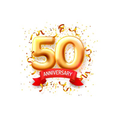 Yıldönümü töreni balonları, 50 numara balon afişi. Vektör