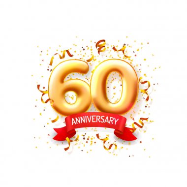 Yıldönümü töreni balonları, 60 numara balon afiş. Vektör