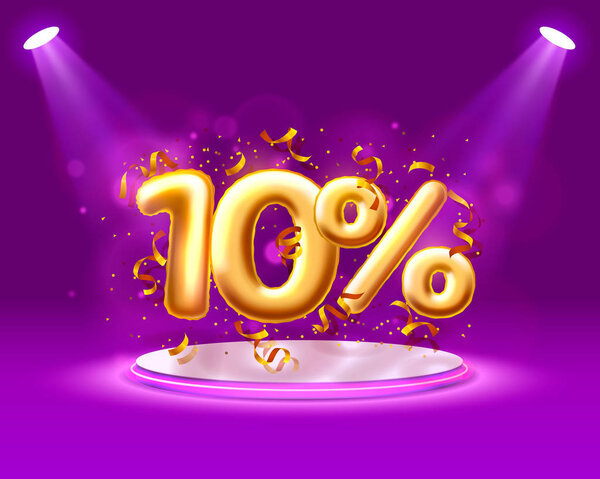 Sale 10 off ballon number on the purple background.