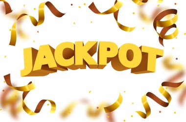 Altın gerçekçi 3d düşen konfeti ile Jackpot işareti