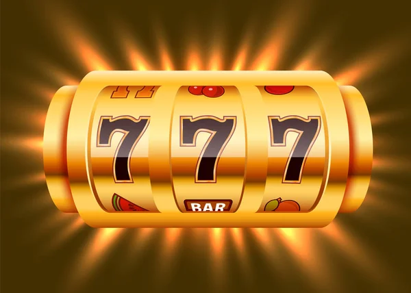 Goldener Spielautomat gewinnt den Jackpot. Big Win Casino Konzept. — Stockvektor