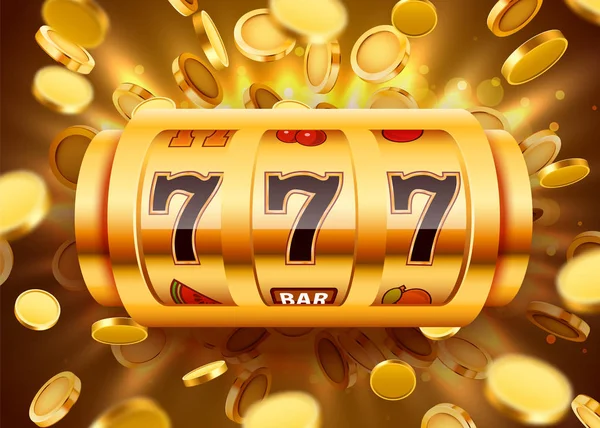 Golden slot machine with flying golden coins wins the jackpot. Big win concept. — Stock Vector