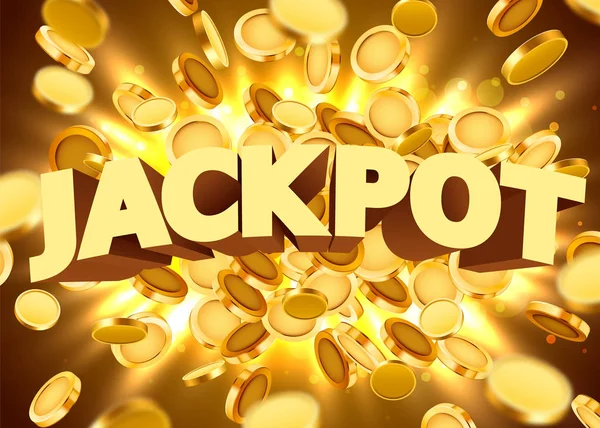 Jackpot bord met goud realistische 3D munten achtergrond. — Stockvector