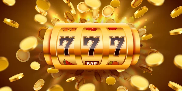 Arany slot machine repülő arany érmék nyerte a főnyereményt. Nagy győzelem koncepció. — Stock Vector