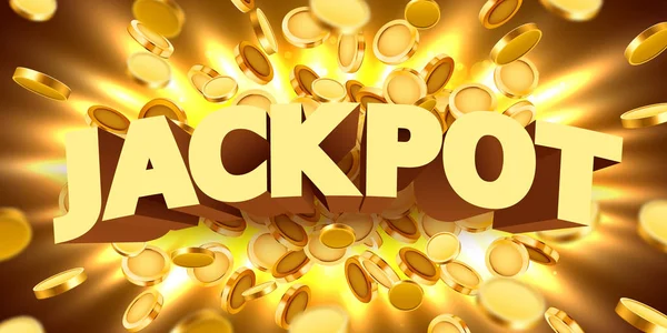 Jackpot jel arany realisztikus 3D-s érmék háttér. — Stock Vector