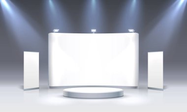 Gri arka plandaki sunumlar için sahne gösterisi Podyum.