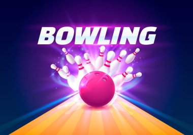 Bowling club poster parlak arka plan ile.