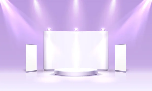 Scene show Podium for presentations on the purple background. — Stock Vector