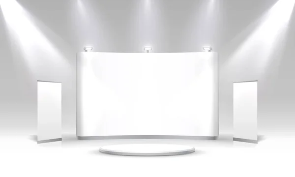 Espectáculo de escena Podio para presentaciones sobre el fondo gris . — Vector de stock