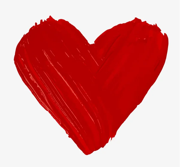 Ręcznie malowane pędzlem na białym tle duże czerwone serce. Walentynki symbol. — Wektor stockowy