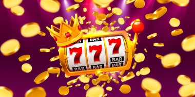 Kral yuvaları 777 afiş casino sikke arka plan üzerinde.