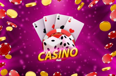 Arka planda Casino zar afiş tabelası. Vektör