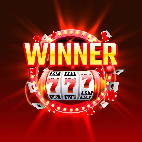 Casino gagnant slots 777 bannière, montrer l'étiquette de cadre . — Image vectorielle