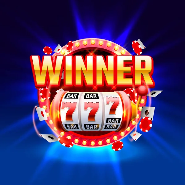 Casino Gewinner Spielautomaten 777 Banner, zeigen Frame-Etikett. — Stockvektor