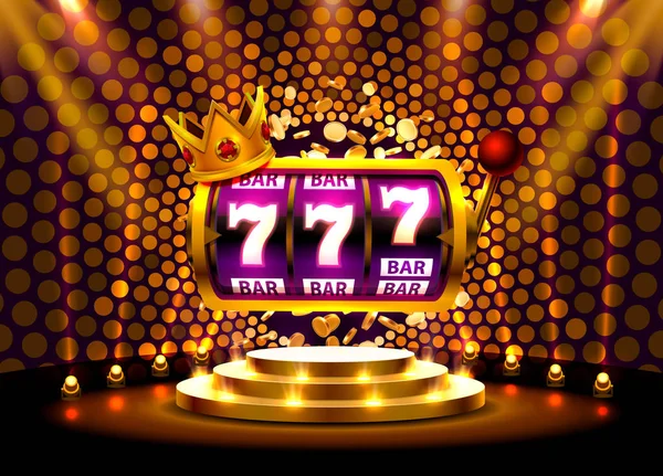 King slots 777 banner casino on the golden background. — Stock Vector