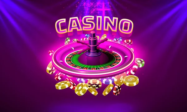 赌场轮盘赌大赢硬币在紫色背景. — 图库矢量图片