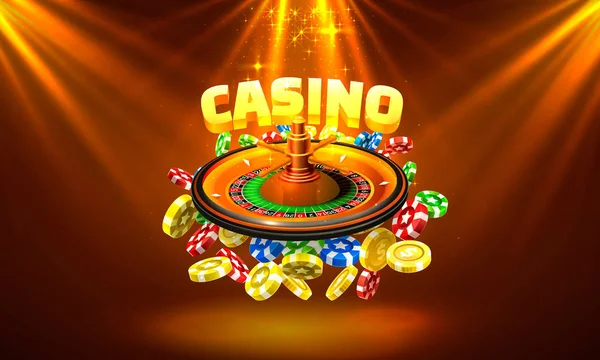 Casino ruleta grandes monedas ganar en el fondo rojo . — Archivo Imágenes Vectoriales