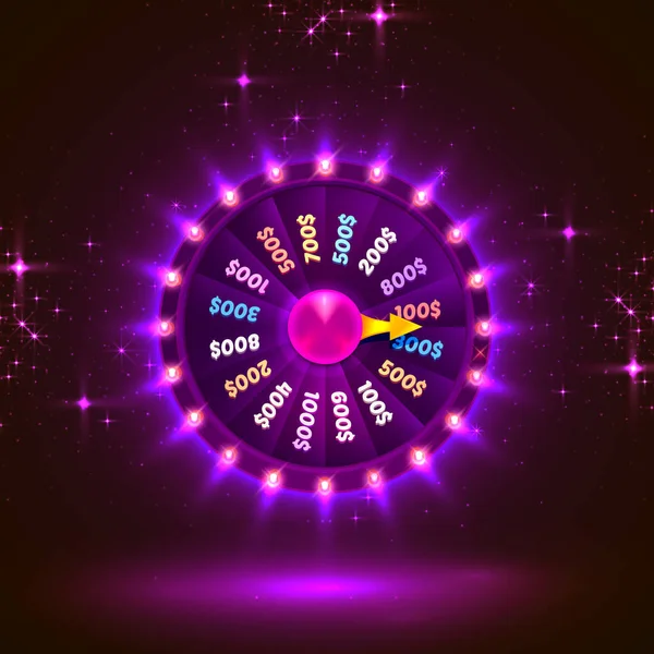 Neonfarbenes Glücksrad. lila Hintergrund. Vektor — Stockvektor