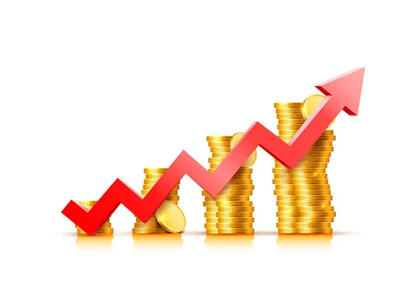Finance growth chart arrow with gold coins — Stock Vector