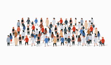 Dikdörtgen şeklinde insanlar kalabalık ile reklam broşürü için şablon.