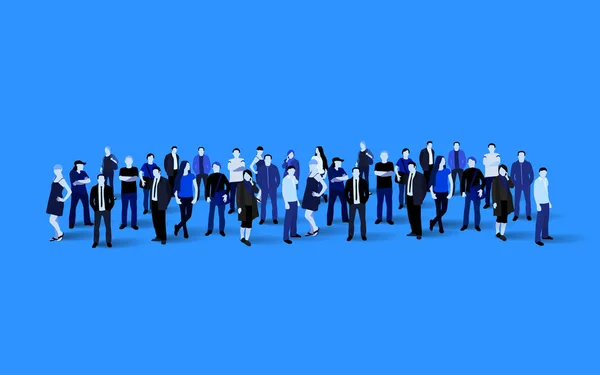 Big people crowd on blue background. Vector — Stock Vector