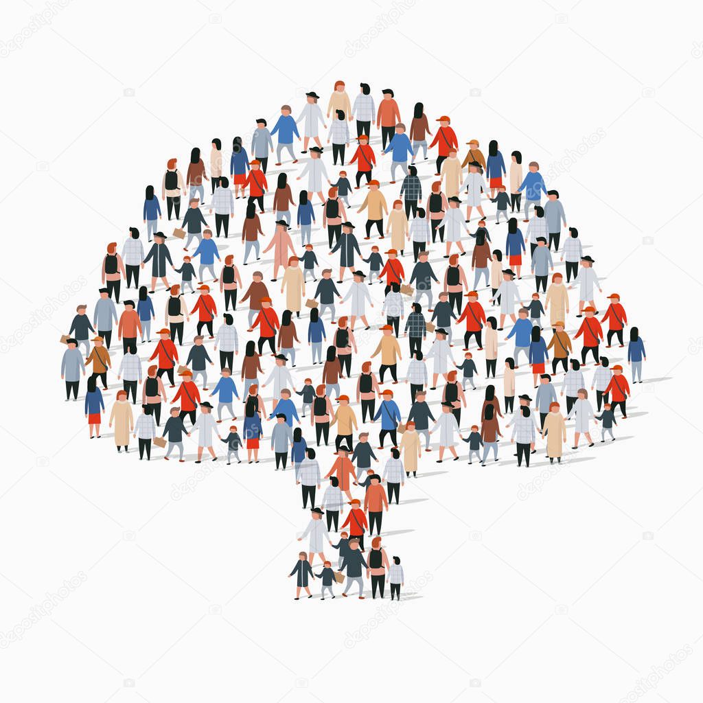 Large group of people in form of tree.