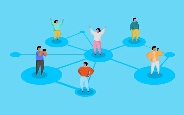 Σύνδεση ανθρώπων. Έννοια του κοινωνικού δικτύου. Αναφερθείτε σε ένα πρόγραμμα φιλίας. — Διανυσματικό Αρχείο