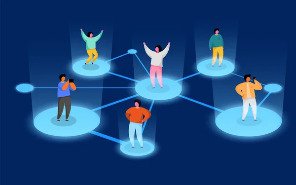 Connecter les gens. Concept de réseau social. Référez un programme ami . — Image vectorielle