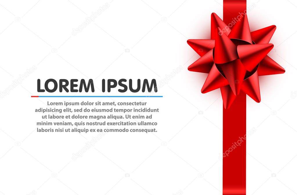 Red bow satin ribbon isolated on white background with clipping path for gift box wrap and holiday card design decoration element.