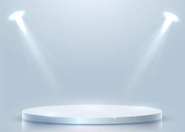 Abstract round podium illuminated with spotlight. Award ceremony concept. Stage backdrop. clipart